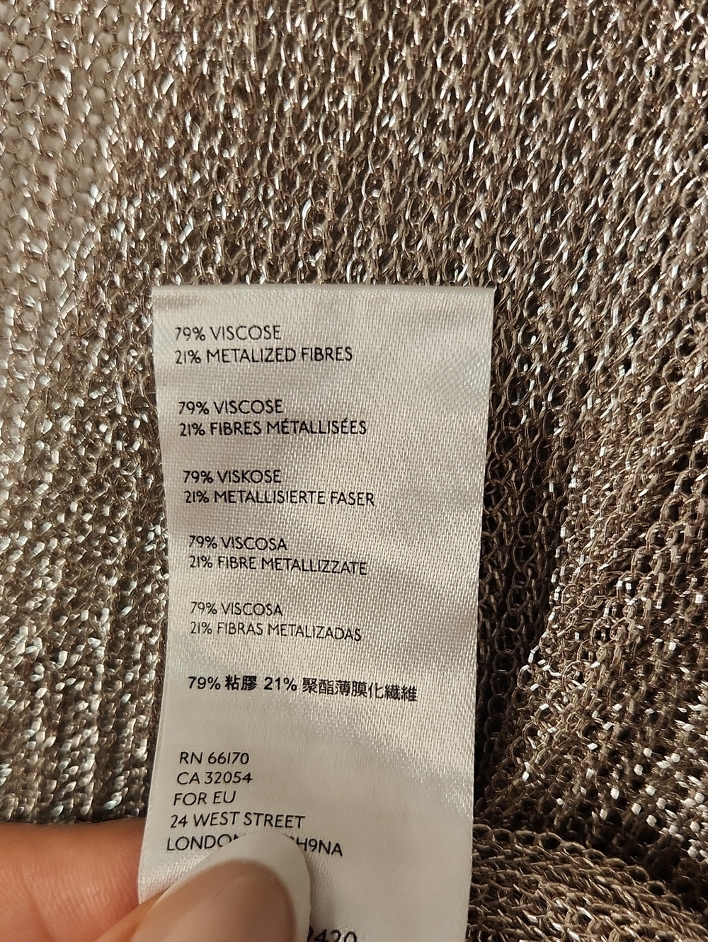 341.Free People Metallic Taupe Ribbed V-Neck Knit Top - Picture 5 of 5